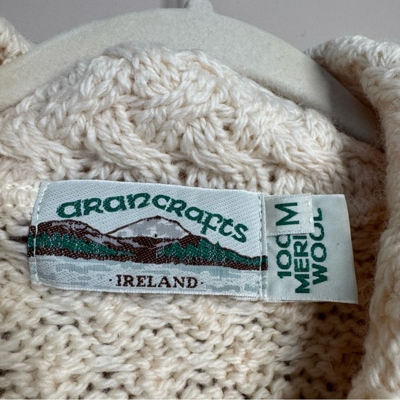 Aran Craft Ireland 100% Merino Wool Cardigan Sweater Chunky Cable Knit Ivory M - Picture 5 of 8